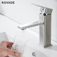 rovade basin faucet bathroom stainless steel sink tap square single hole hole baking paint cold hot mixer taps