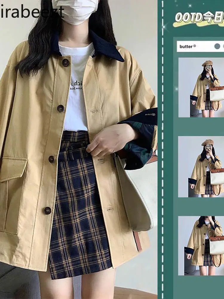 

Irabeezt Vintage British Style Fashion Outwear Windbreaker Coat Winter Clothes Women Harajuku Womens Clothing 2022 Button Top