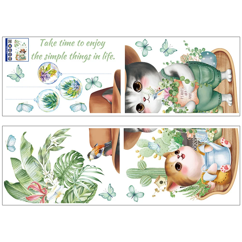 

Wall Stickers Decals Stickercatanimal Decorative Mural Decal Removable Kids Room Nurserywallpaper Bedroom Green Leaf Murals