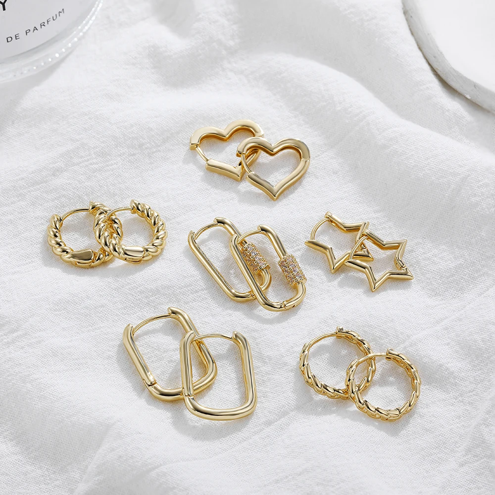 

Trendy Geometric Chunky Hoop Earrings with Creative Design for Women Creative Twisted Chain Ear Buckle Piercing Huggies Gift