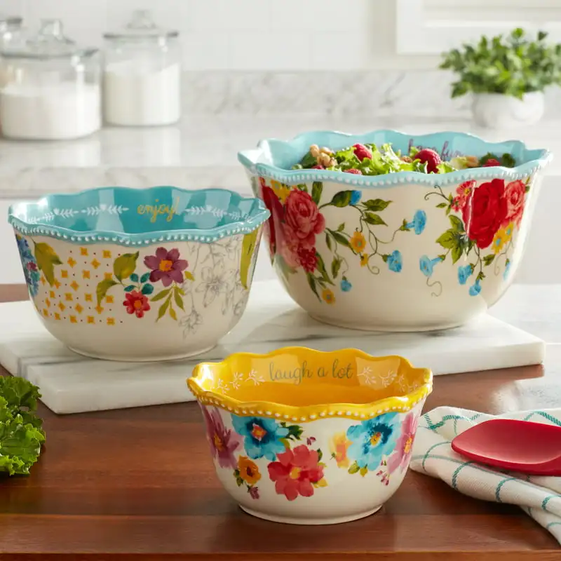 

Rose Sentiment Serving Bowls, 3-Piece Set Wooden plates Roman noodle bowls with chopsticks Bowl for soup Small bowls Wooden bowl