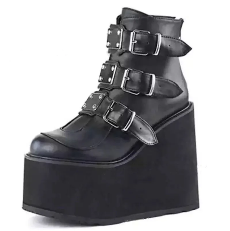 

Winter Buckle Ankel Boots Women Punk Female Platform Boots Wedges High Heels PU Women Botas999