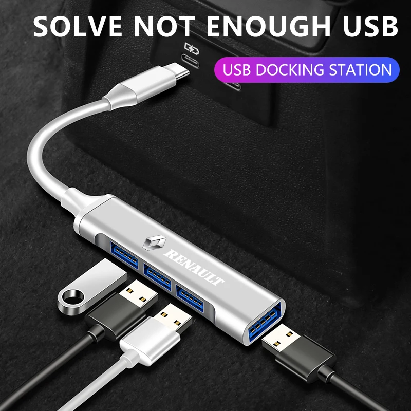Фото Новый 1 шт. USB-адаптер Type-C Turn, многопортовый распределитель-концентратор для Renault Megane 2 3 4 Twingo Clio Talisman Captur Trafic Scenic 2 №5