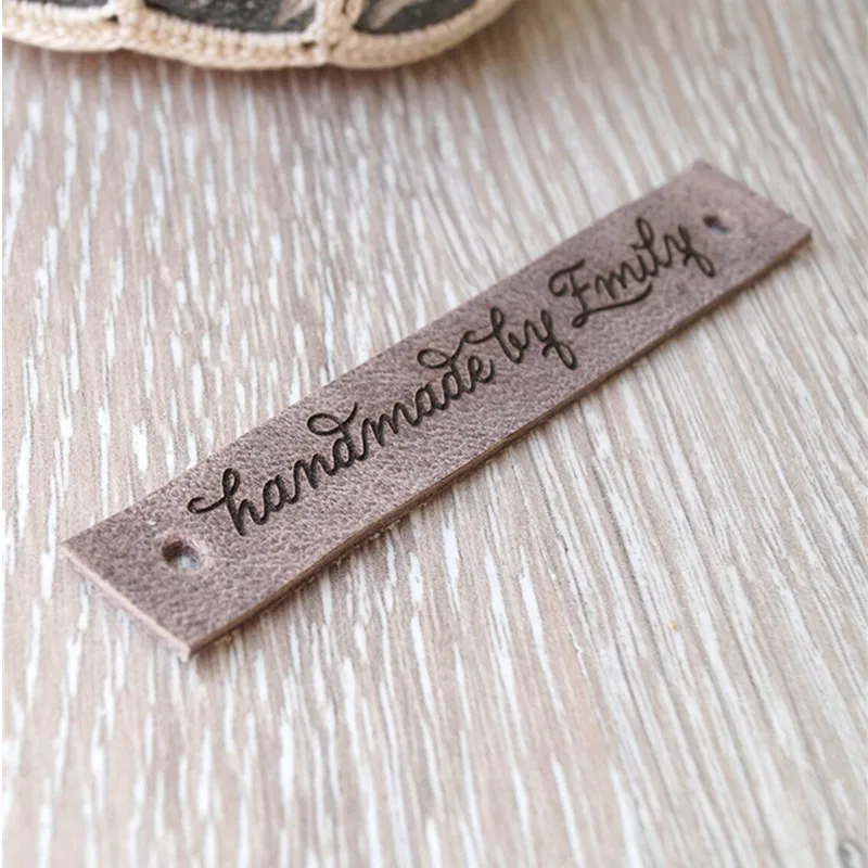 

30pcs Personalised handmade leather labels with logo text Sewing clothes crochet tags Customize rectangle knitting Garment label