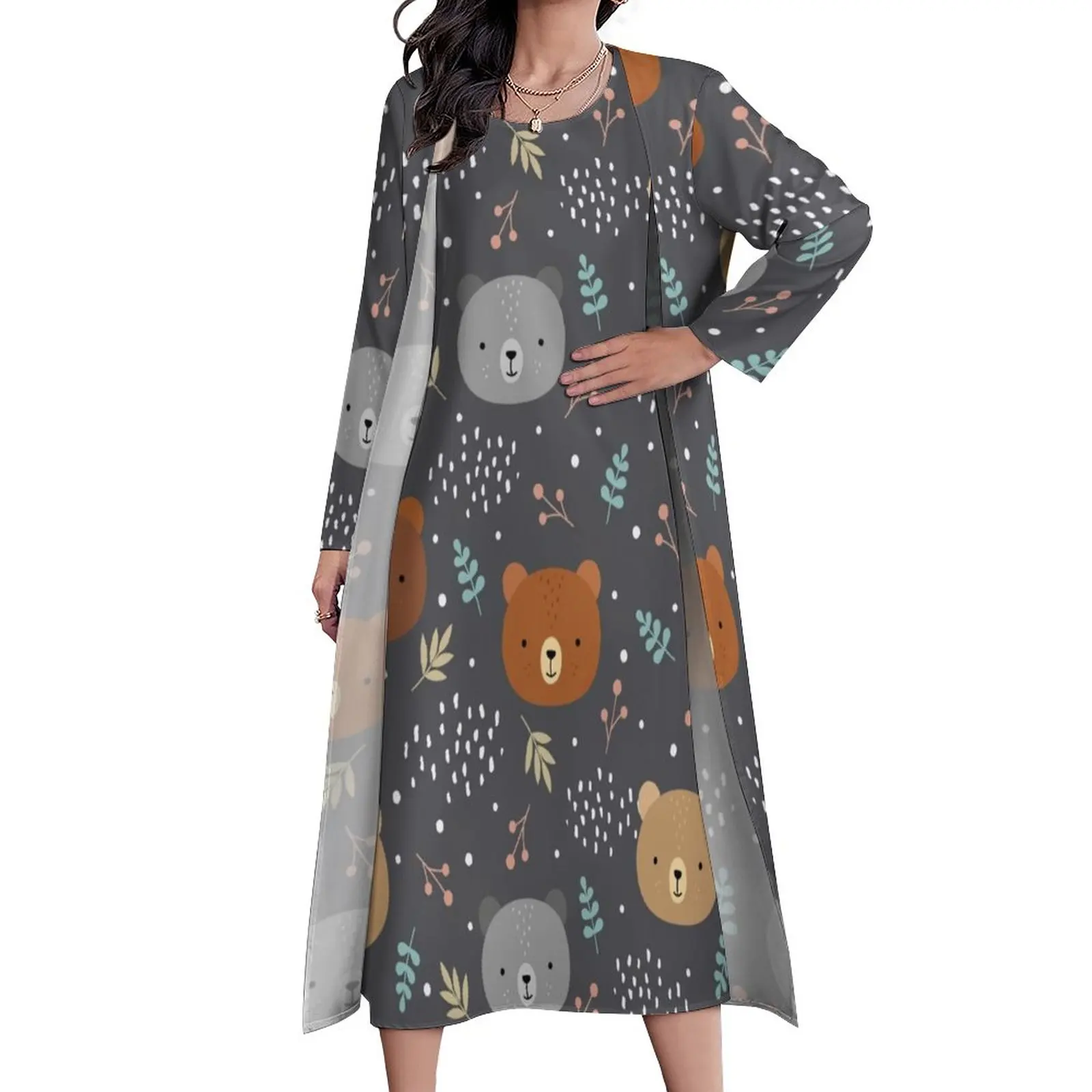 

Платье-макси с изображением милого медведя, 4XL, 5XL