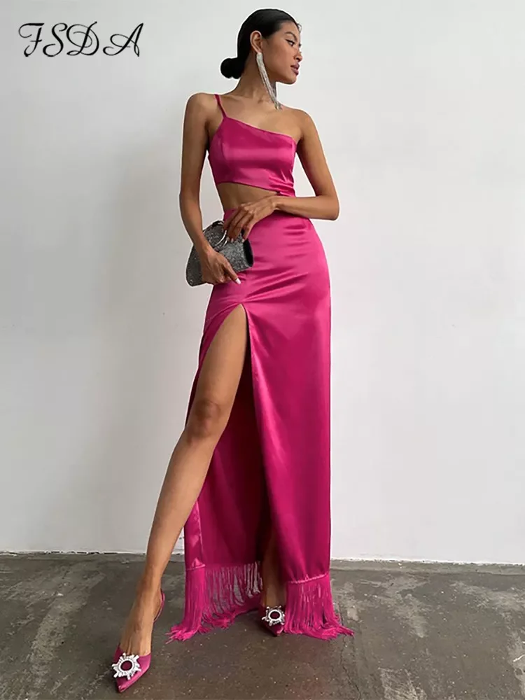 

FSDA 2022 Summer Sleeveless Midi Bodycon Dress Women Off Shoulder Hollow Out Backless Elegant Dresses Party Y2K Club Sexy