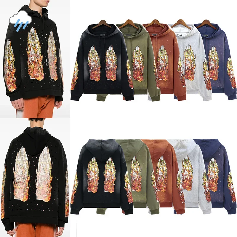 Мужские и женские винтажные хлопковые пуловеры с капюшоном принтом в виде
