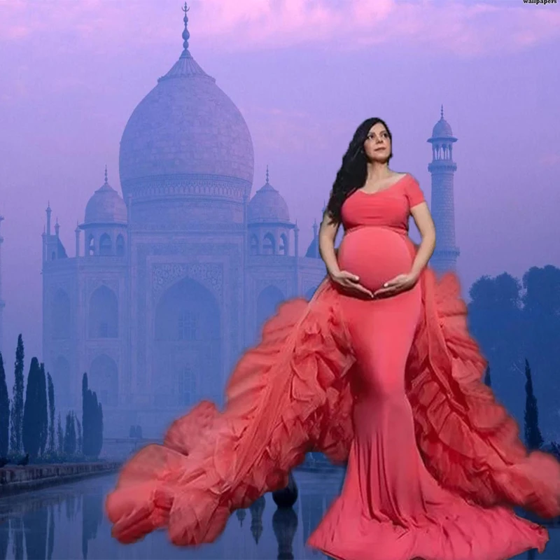 Свадебные платья русалки для беременных с оборками из тюля со шлейфом Женская