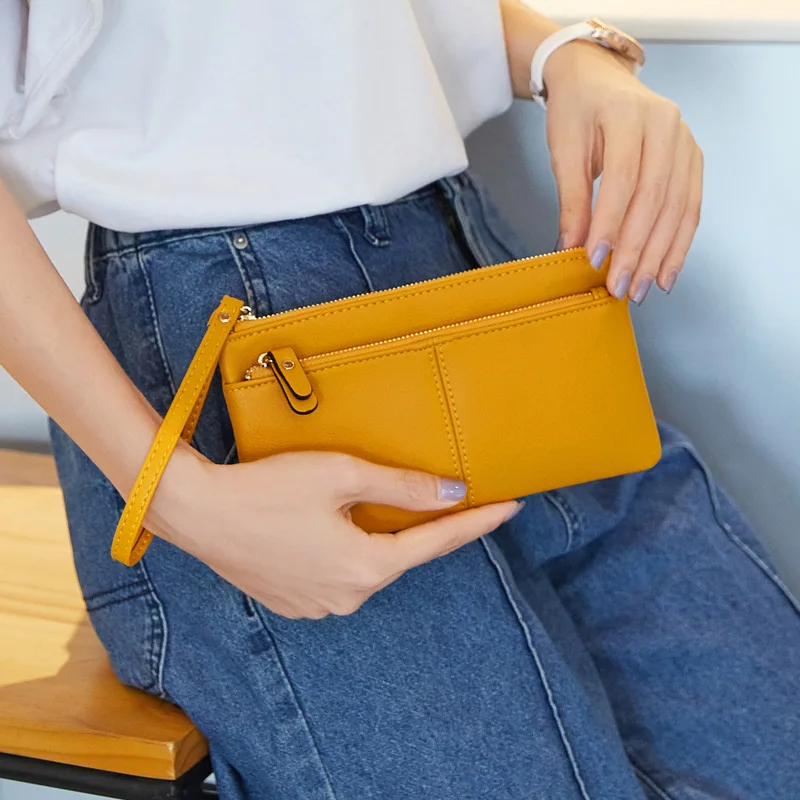 Aliwood New Leather Women Wallet Touch Screen Phone Bag Large Capacity Zipper Long Female Purse Clutch Document Bag Card Holder