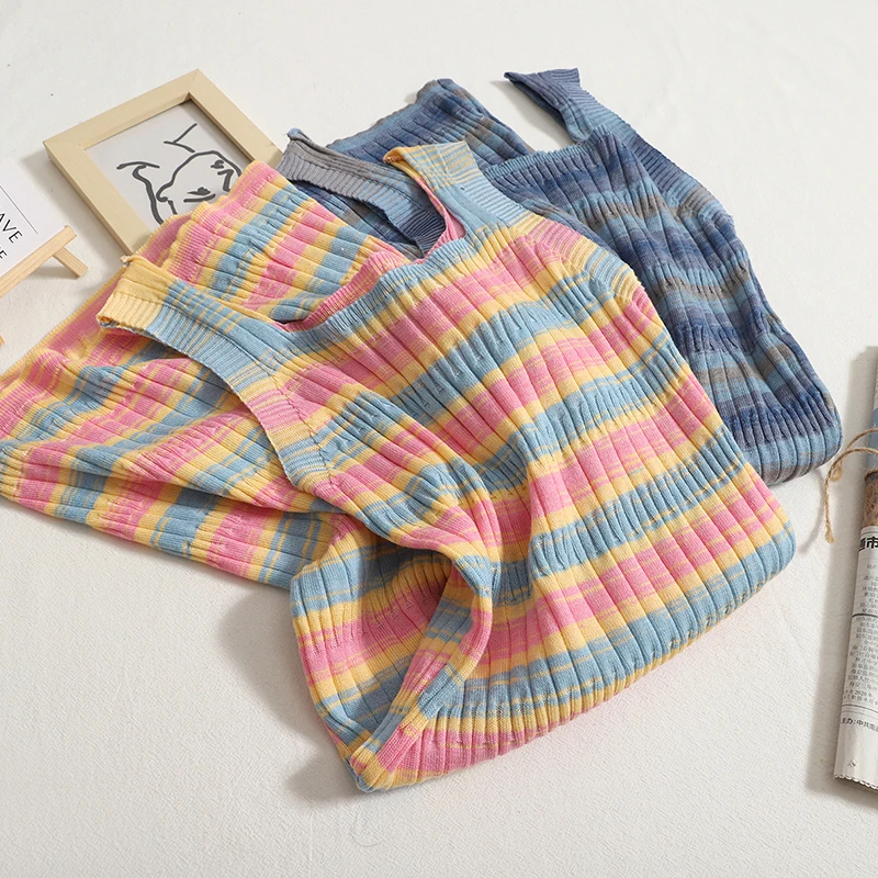 

Женское трикотажное платье на бретельках, облегающее Элегантное Длинное платье в полоску контрастных цветов на лето