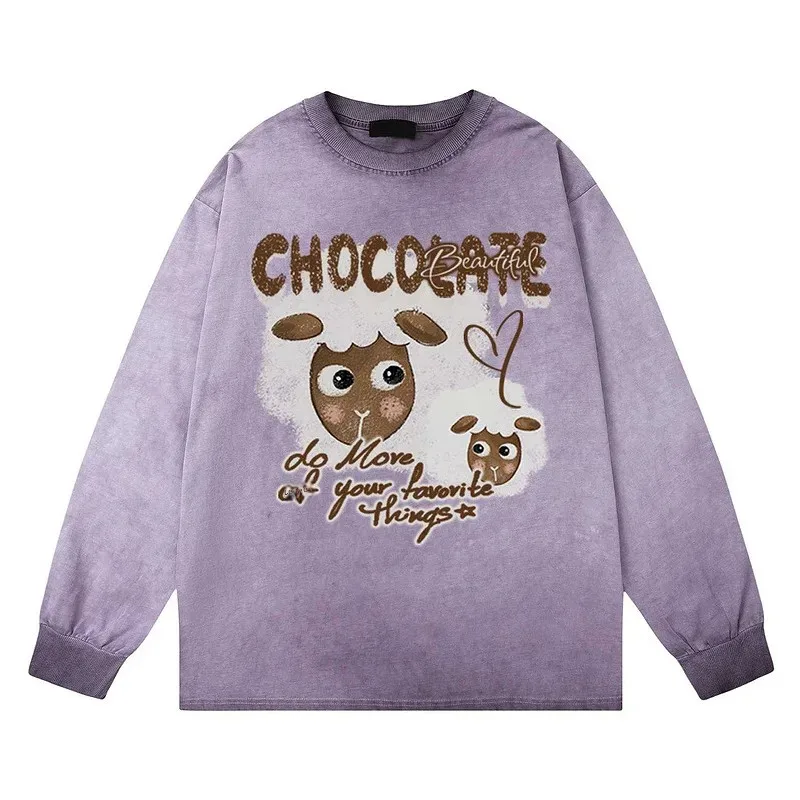 Винтажная потертая футболка с длинным рукавом в американском стиле свободный