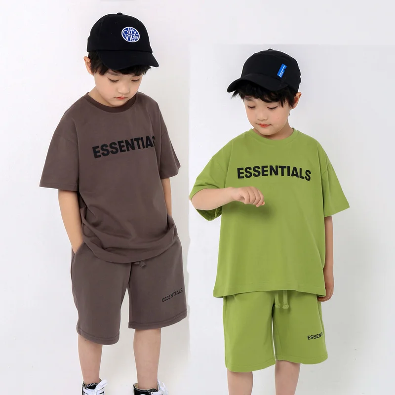 

Футболка и шорты для мальчиков и девочек, летние базовые Детские хлопковые повседневные футболки с буквенным принтом, Короткие Свободные п...
