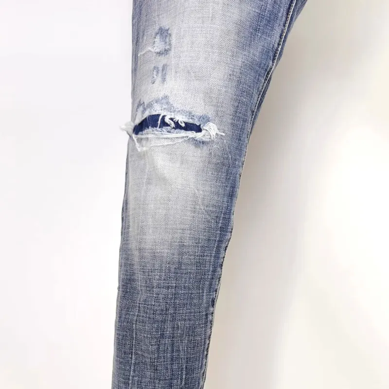 Джинсы мужские стрейчевые уличная мода облегающие синие джинсы в стиле ретро