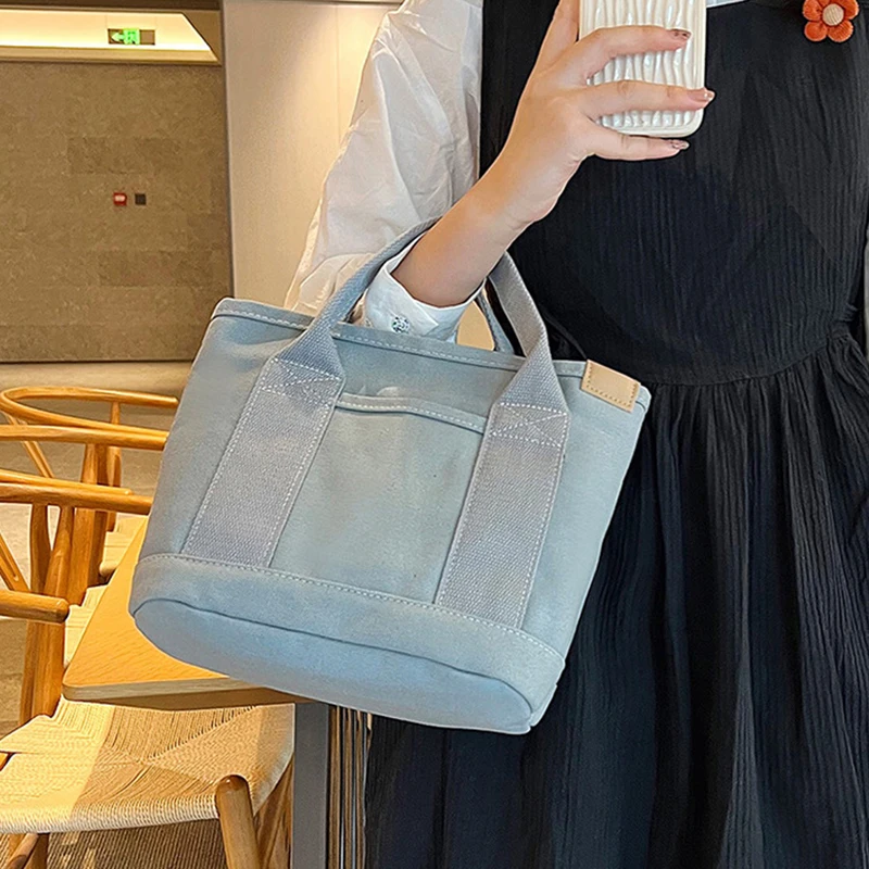 Canvans Bag Reusable Shopper Shoulder Bag Women Simple Casual Handbag Female Portable Folding Travel Tote Purse Top Handle Bags