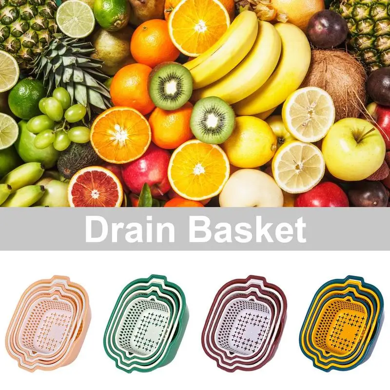 

6pcs Fruits And Vegetables Drain Baskets Kitchen Essentials Cleaning Bowls Food Drain Baskets For Cucumbers Tomato Potato Apples