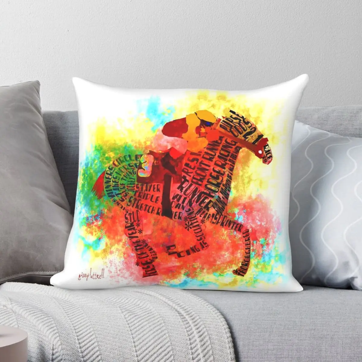 

Colorful Horse Racing In Pillowcase Polyester Linen Velvet Creative Zip Decor Throw Pillow Case Sofa Cushion Cover