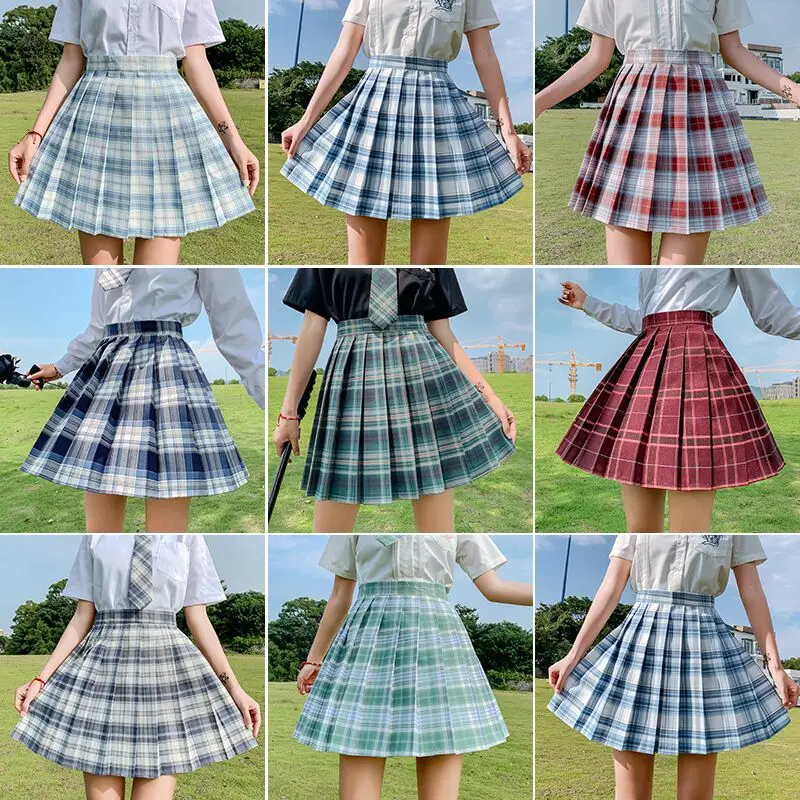 

2020 Summer Korean High Waist Pleated Skirts Black Gothic Sexy Cute Mini Plaid Skirt Women JK Uniform Students Clothes Y2K 90S