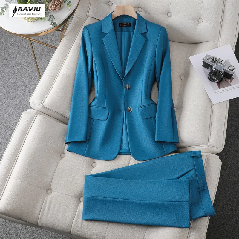 Naviu High Quality Pants Suit For Women Formal Set Two Pieces Included Blazer and Trousers Office Lady Workwear