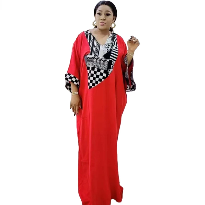 

Red Yellow African Dresses for Women Spring Autumn African Women Linen Printing Long Dress African Clothes Women