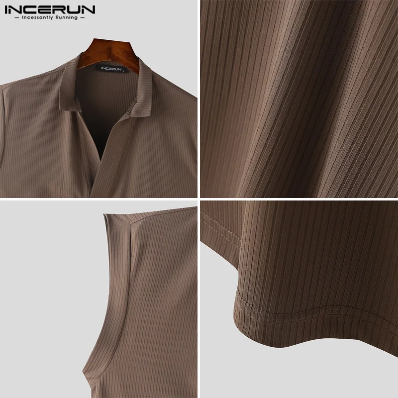 Топы INCERUN 2024 стильные мужские простые полосатые майки в Корейском стиле с