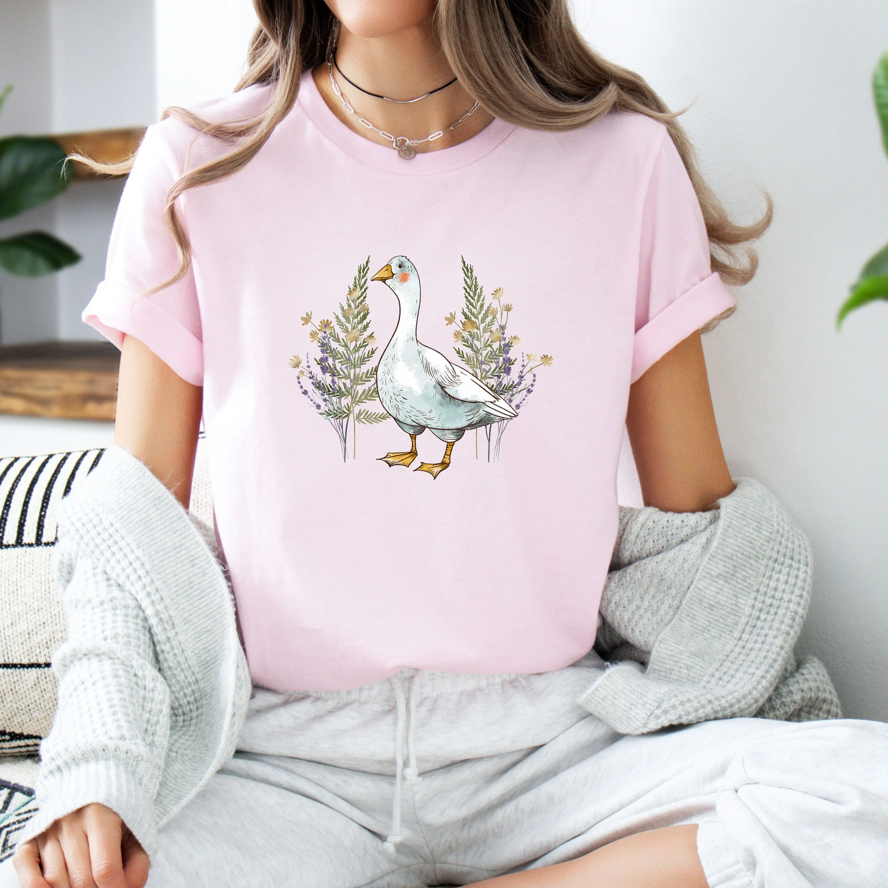 Хлопковая футболка Cottagecore с гусиными и дикими цветами винтажный гоблиновый