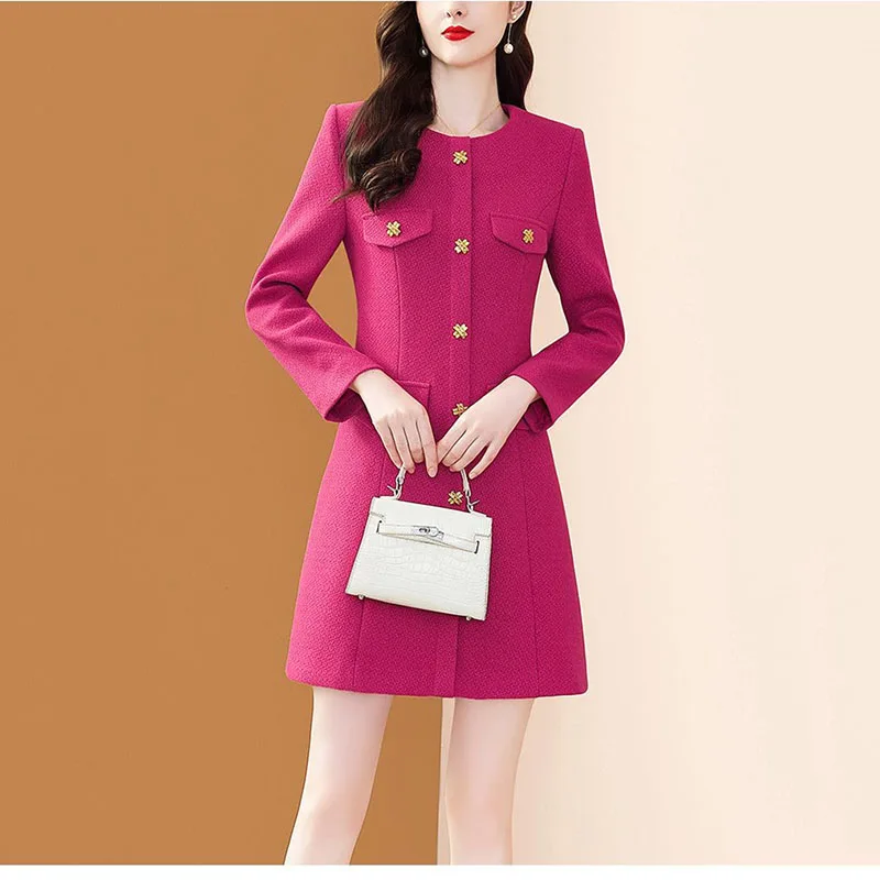 Женское твидовое платье роскошное и яркое средней длины Осень-зима 2023