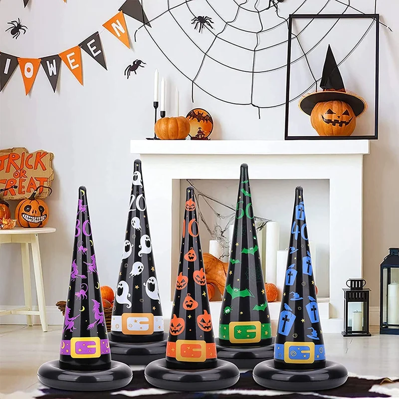 Halloween Party Toys Games Inflatable Witch Hat Ring Toss Game With Points Plastic Air Pump