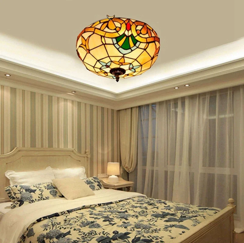 Ретро Тиффани Staiend стеклянный стиль барокко светодиодный потолочный светильник