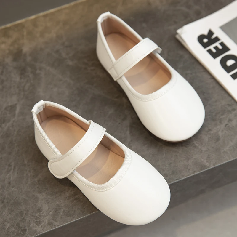 Little Girl's Mary Janes Soft Leather Plain Design Autumn Children Princess Shoes Light Round Toe Daily 21-30 Toddler Kids Flats