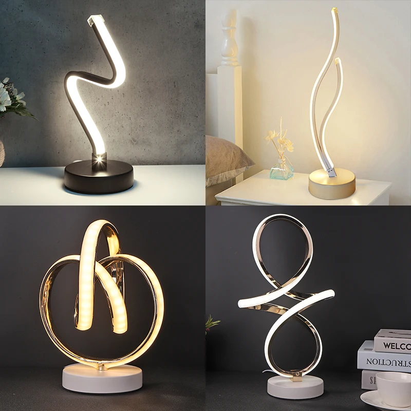 

Акриловая настольная лампа на спирали, современный минималистичный светодиодный ночсветильник с изогнутыми полосками, украшение для гост...