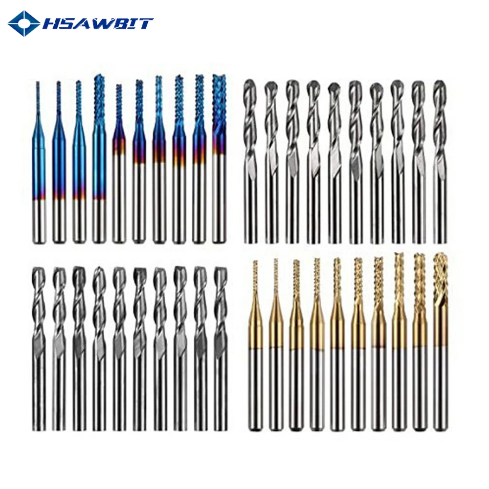 

Набор концевых фрез, комплект из 10/40 твердосплавных насадок 3,175 мм с хвостовиком для ЧПУ