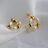 brass natural freshwater pearl beads earrings women jewelry punk designer runway rare simply gown boho japan korean