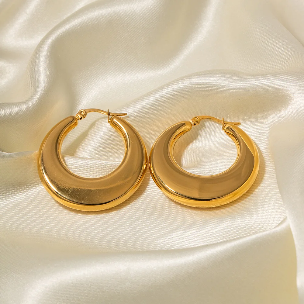 Stainless Steel PVD 18K Gold Plated Tarnish Simply Hoop Earrings  For Woman Jewelry Wholesale 2023 Trendy