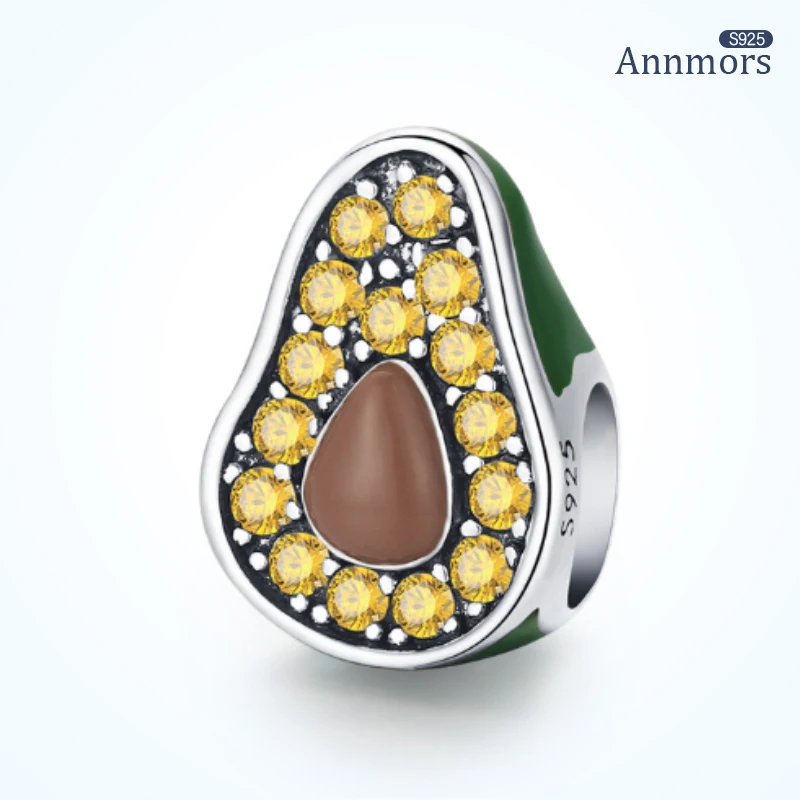 Green Enamel Avocado Fruit Charm Zircon Fit Original Bracelet Kawaii Silver Plating Women Jewelry | Украшения и аксессуары