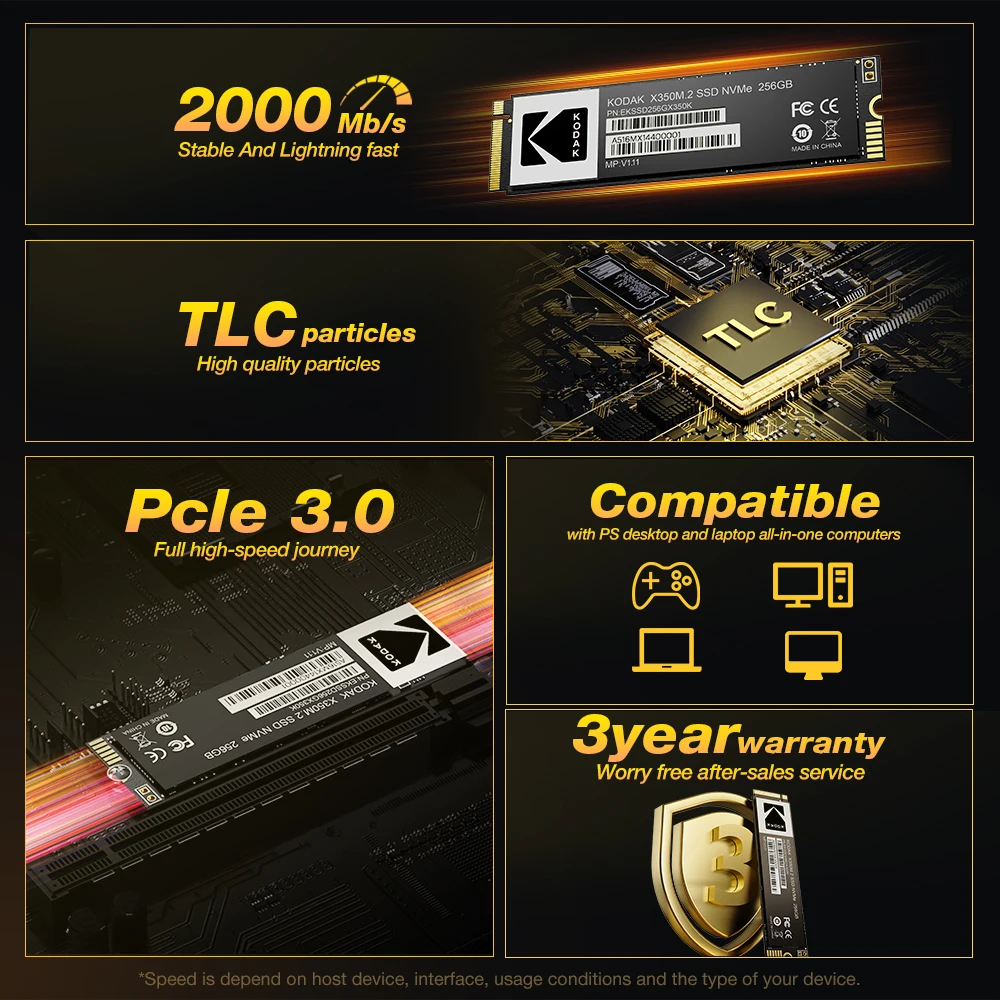 Kodak SSD NVME M.2 256 ГБ 512 1 ТБ 2 PCIe3.0x4 Gen3 Твердотельный накопитель 2280 Внутренний жесткий