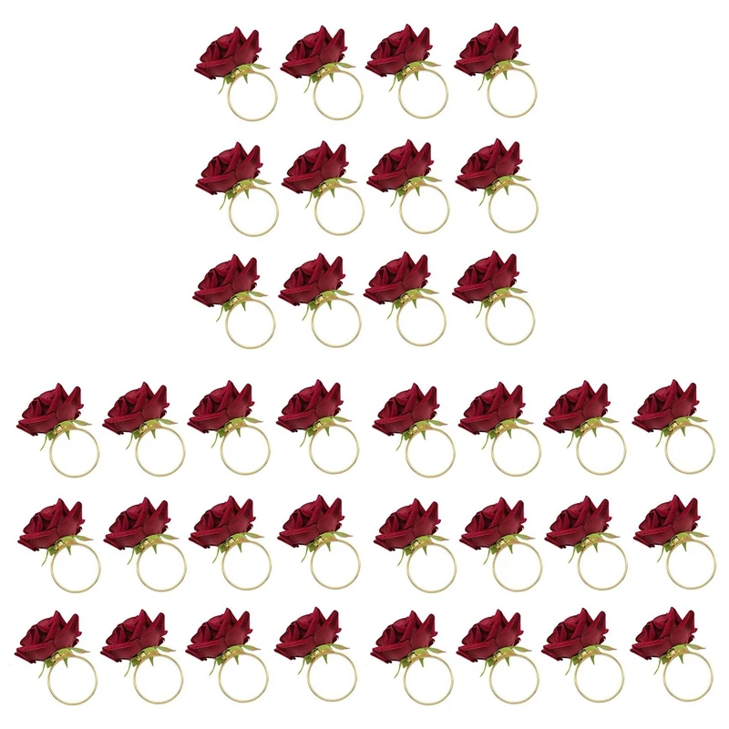 

36 PCS Red Rose Shape Towel Buckle Napkin Ring Wedding Party Valentine's Day Hotel Table Decor Metal Gold Napkin Holder