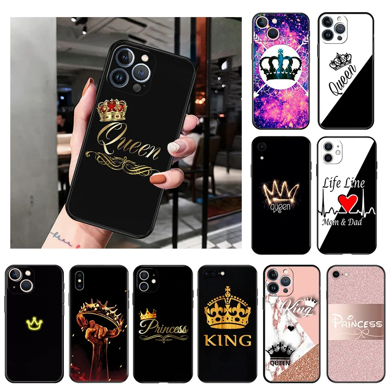 

Silicone Black Phone Cases Cover for iPhone 11 14 Pro Max 12 13 Mini XR SE 7 8 6 6s Plus XS X 11Pro Queen King Crown Princess
