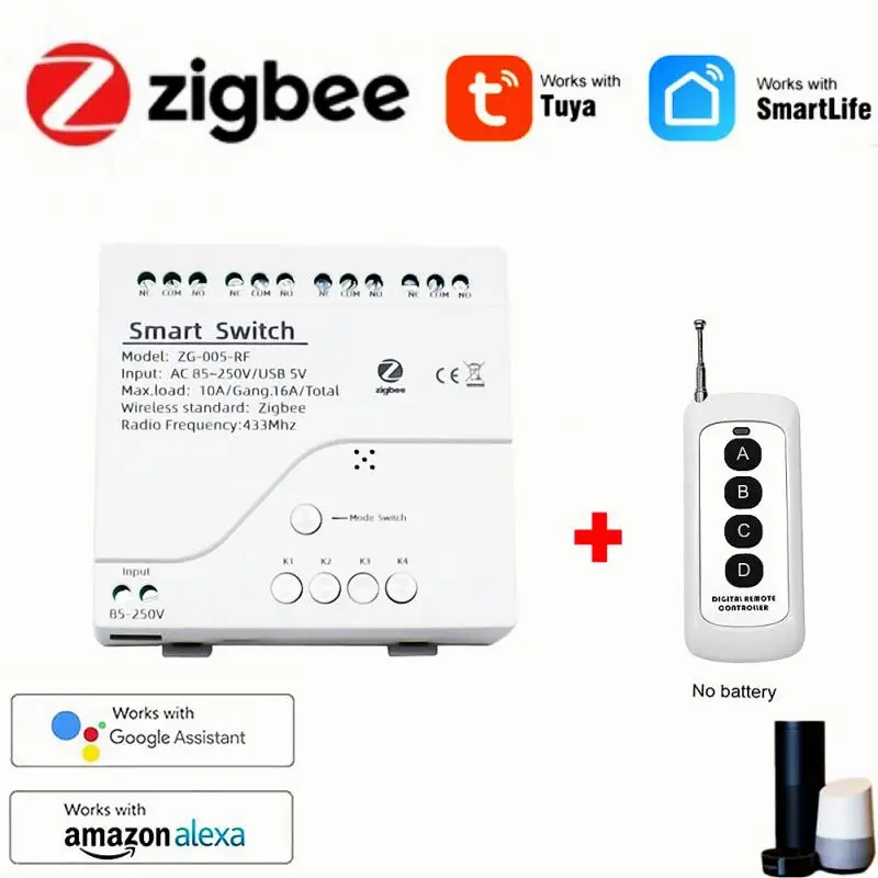 

Zigbee Tuya Smart Switch,Smart Home RF433 10A Switch Remote Timer Control Via Smart Life Voice Work With Alexa Google Home