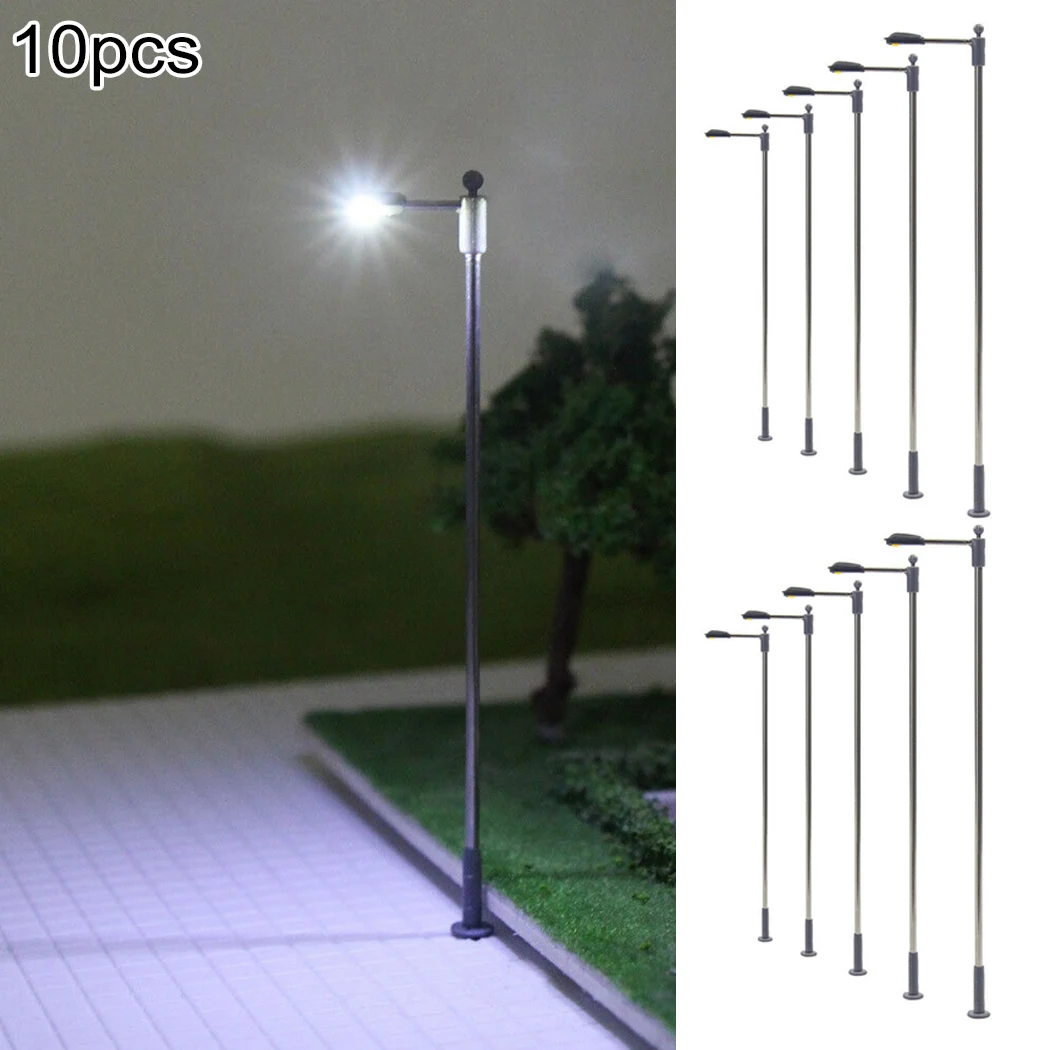 

10pcs DIY 1:76~1:100 HO Scale Model Railway Train Lamp Post Street Lights LED 3V 20mA White Light Table Models Decoration