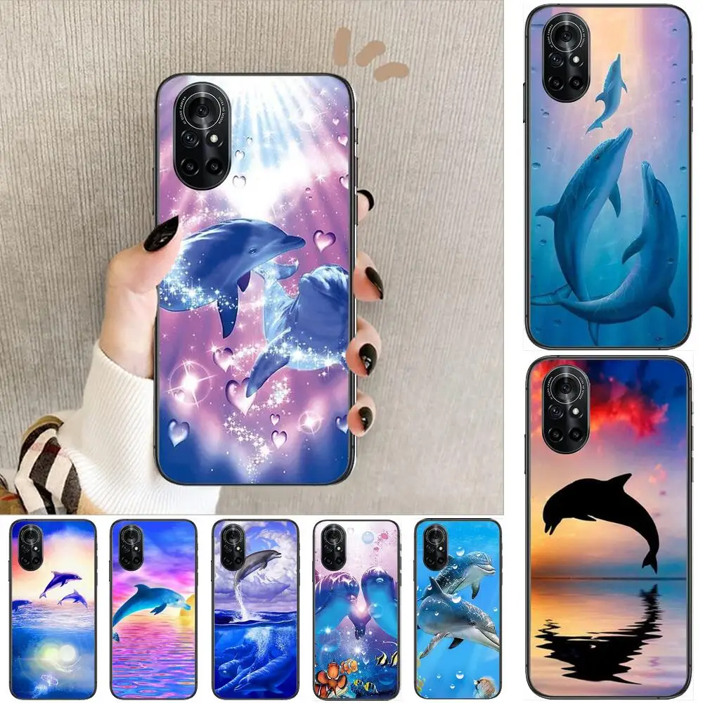 

Animal Cute Dolphin Clear Phone Case For Huawei Honor 20 10 9 8A 7 5T X Pro Lite 5G Black Etui Coque Hoesjes Comic Fash design