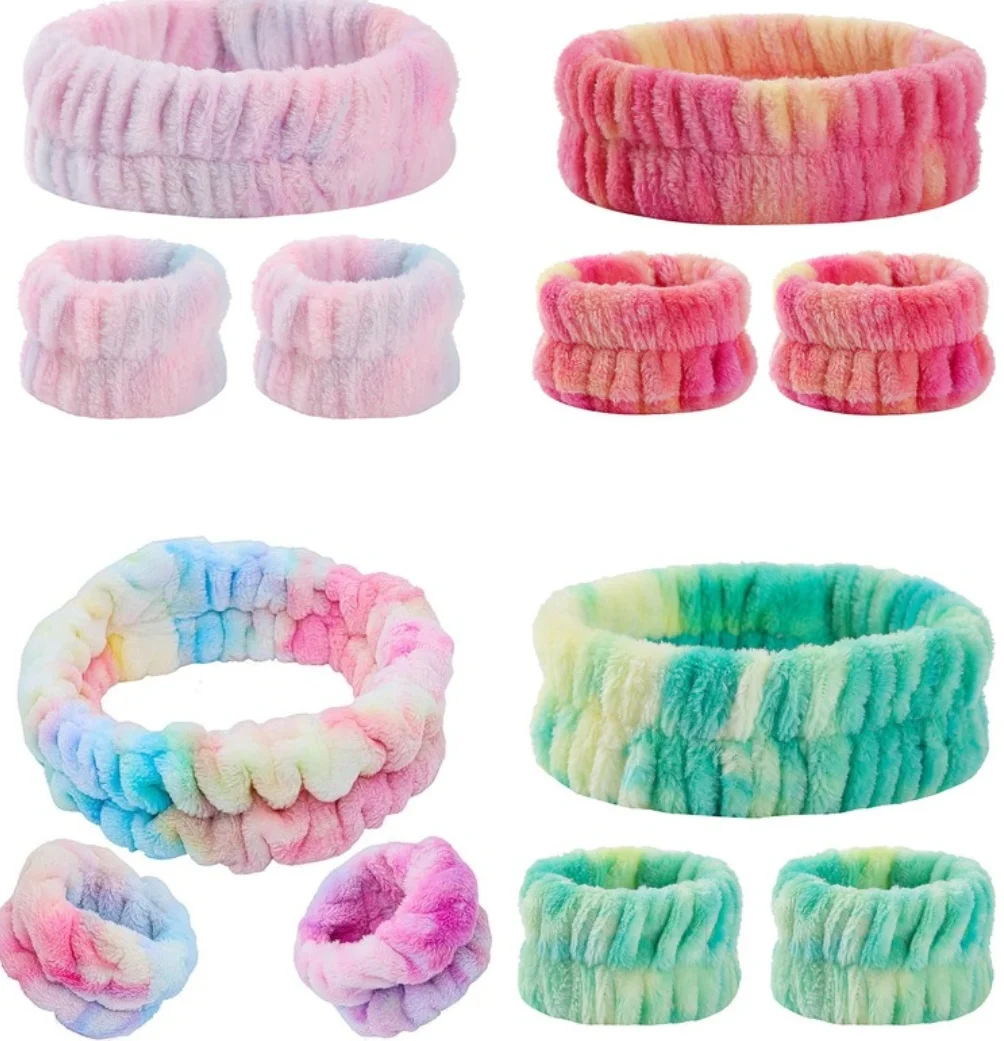

Fashion Plush Bow Headbands Striped Printed Wash Face Hairband Makeup Headwrap Turban Elastic Headband Hair Accessories 3pcs/set