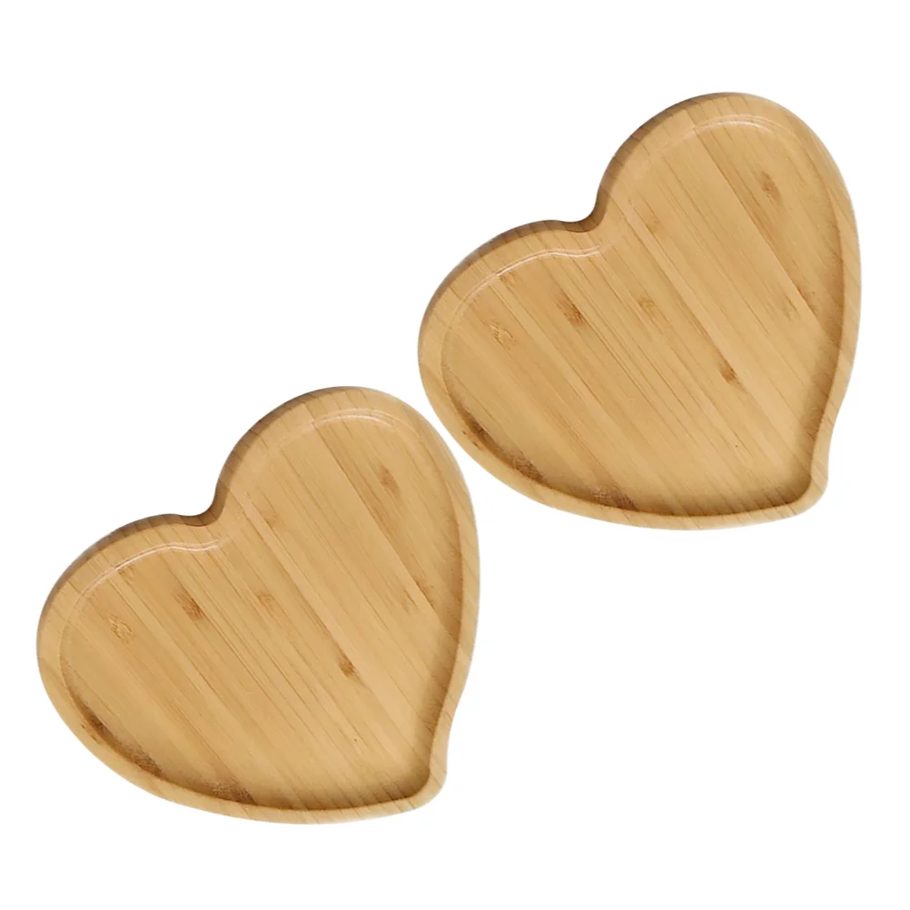 2 Pcs Heart Shaped Eco-friendly Bamboo Wooden Tray Food Tea Coffee Serving Plate Fruit Bread Dishes Snack for Hotel |