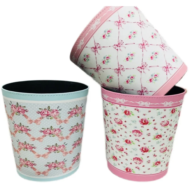New Small Bucket Floral Knot Hand Painted Shabby Rose Household Uncovered American Pastoral Trash Can