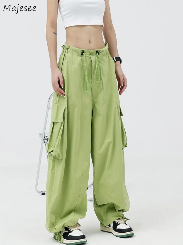 

Брюки-карго на шнурках, женская уличная одежда унисекс, летняя повседневная мешковатая простая модная универсальная школьная одежда ольчч...