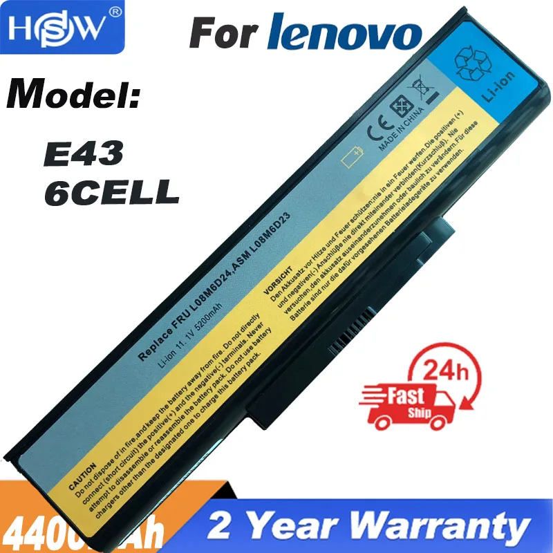 6-элементный Аккумулятор для ноутбука ASM L08M6D23 FRU L08M6D24, 5200 мАч, для Lenovo E43 E43A E43G E43L K43 K43A K43G K43P K43S, бесплатная доставка