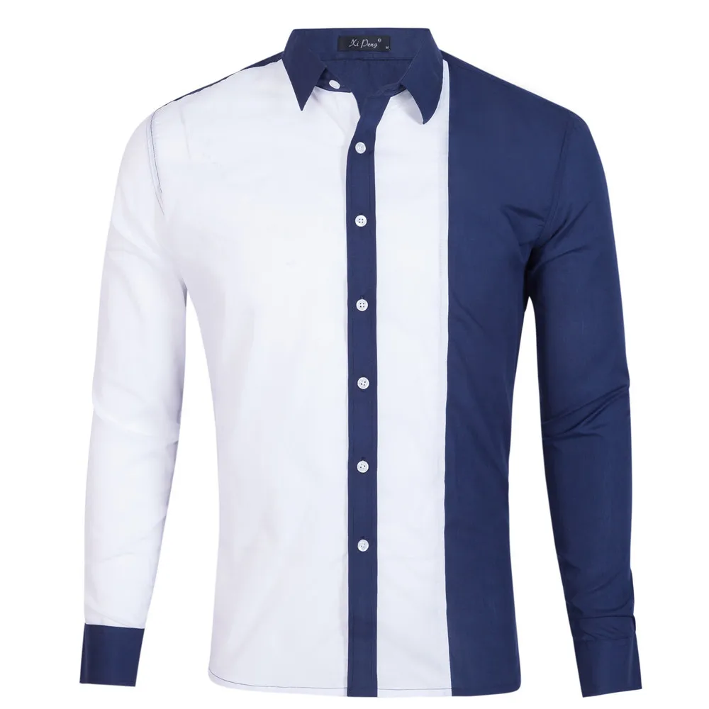 Men's Long Sleeve Contrast Color Casual Men's Shirts Men's Shirt Splicing  Fashion Standard-fit Button Down Shirts landuxiu