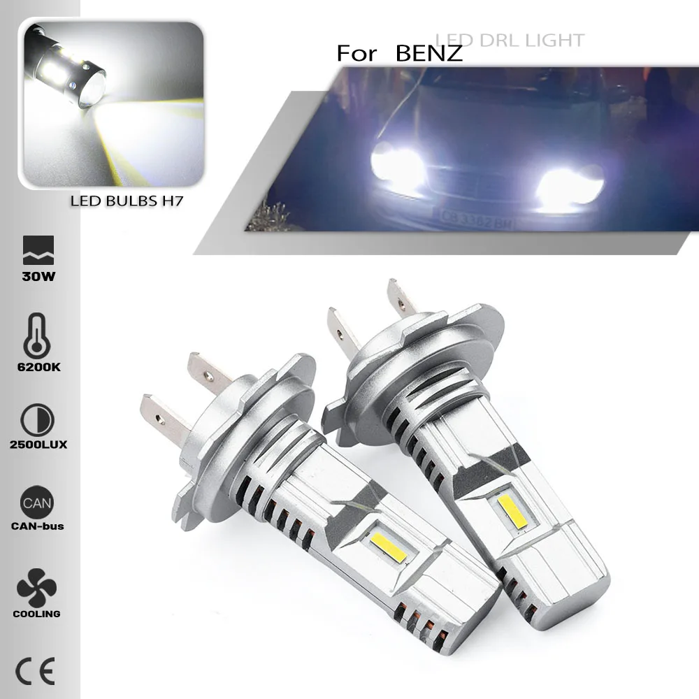 2PCS H7 Led headlight Bulbs Canbus For Benz CLK C209 240 2002 2003-2009 C-Class W204 C117 Car Headlights High Beam 6500K White