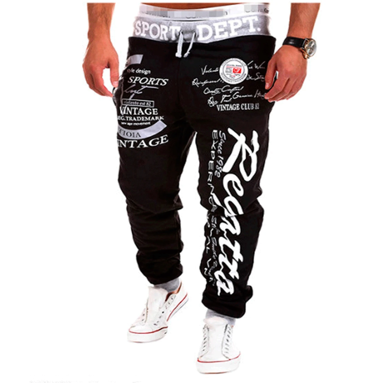 

2022 Summer Trendy New Men's Lace-Up Elastic Waist Casual Trousers Letter Printing Loose Breathable Sports Pants