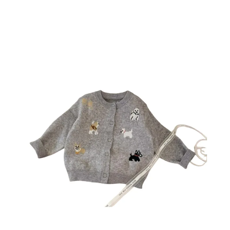 Осень 2024 Детский свитер для девочек хлопковое вязаное пальто маленьких с