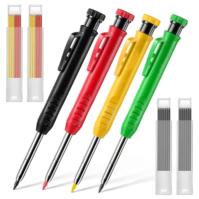 

Woodworking Marker Carpenter Pencil Solid Woodworking Tools Set 6 Refill Pencil Sharpener Deep Hole Mechanical Pencil Hand Tools